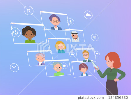 一群紅頭髮的女人使用智慧型手機進行線上交流 124856880