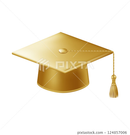 Realistic gold graduate cap. 3D Graduation Doctoral hat. 124857006