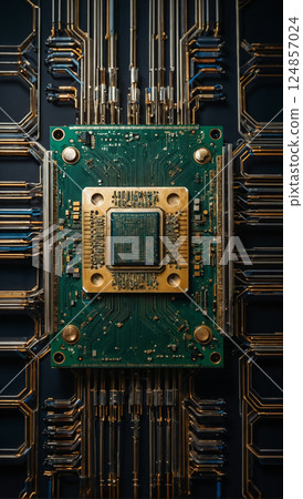 Abstract quantum computing circuit with futuristic design 124857024