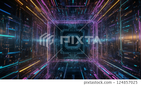 Abstract quantum computing circuit with futuristic design 124857025