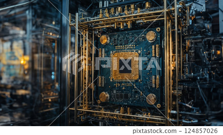 Abstract quantum computing circuit with futuristic design 124857026
