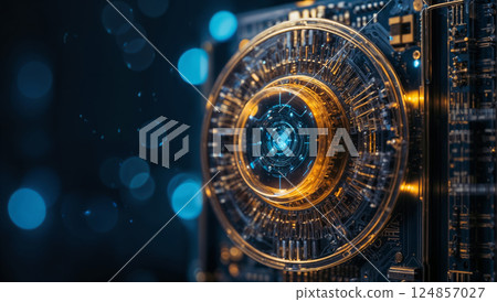 Abstract quantum computing circuit with futuristic design 124857027