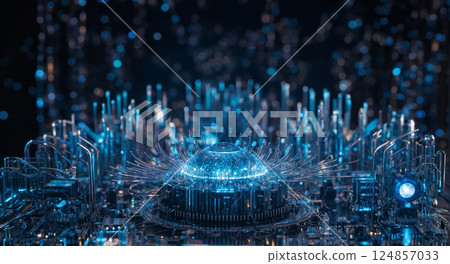 Abstract quantum computing circuit with futuristic design Abstract quantum computing circuit with futuristic design 124857033