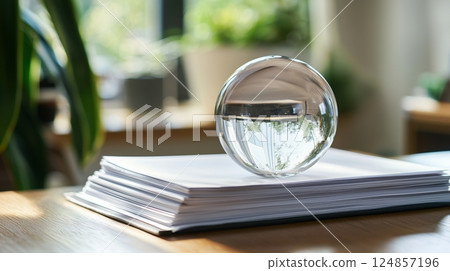 自然光下的玻璃紙和文件 自然光下的玻璃紙和文件 124857196