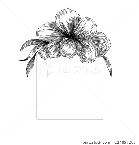 Floral Rectangle Frame with Hibiscus Composition. A floral rectangle frame featuring a realistic hibiscus composition, perfect for branding, packaging, and elegant invitations. 124857295