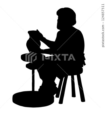 Vector drawing. Potter makes a jug Vector drawing. Potter makes a jug 124857311