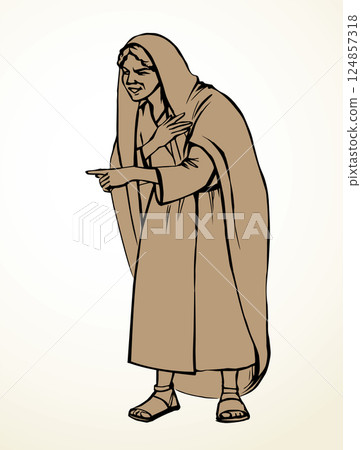 Vector drawing. Ancient woman standing and showing 124857318