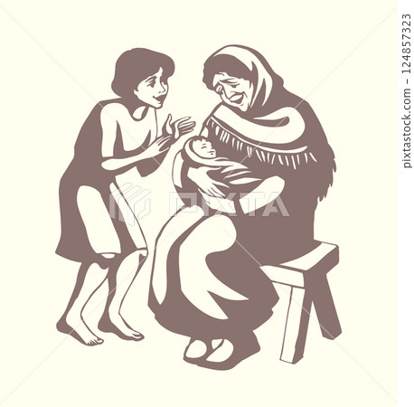 Vector drawing. Mother with baby Vector drawing. Mother with baby 124857323