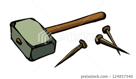 Vector drawing. Hammer and nails Vector drawing. Hammer and nails 124857340