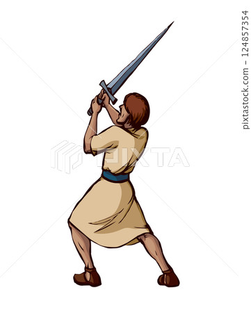 Vector drawing. Man with sword 124857354