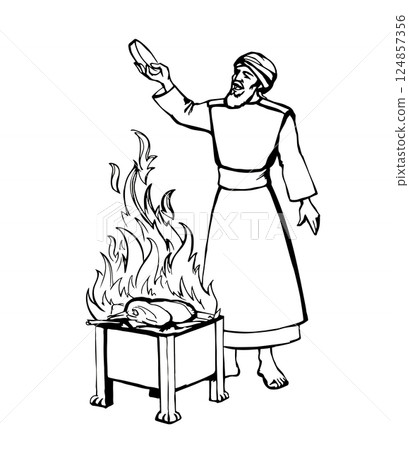 Vector drawing. Man cooking food Vector drawing. Man cooking food 124857356