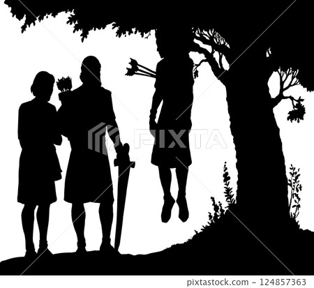Vector drawing. Absalom got his hair caught in a tree branch 124857363