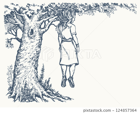 Vector drawing. Absalom got his hair caught in a tree branch 124857364