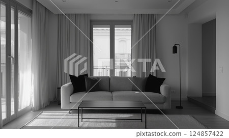 Monochrome minimalist living room 124857422