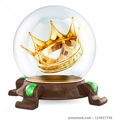 Clear Crystal Ball with golden crown, 3D rendering 124857748