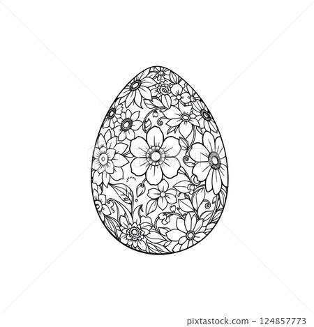 A unique Easter egg illustration featuring traditional patterns and fine lines. 124857773