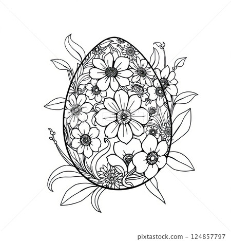 A relaxing and creative Easter egg design with intricate, meditative line work. 124857797