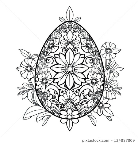 A beautifully detailed ornamental Easter egg design perfect for creative coloring. 124857809