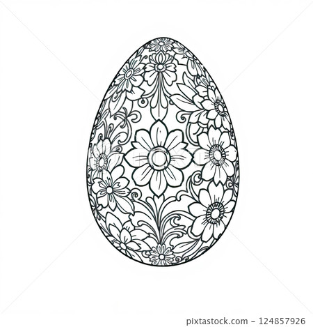 A beautifully detailed ornamental Easter egg design perfect for creative coloring. 124857926