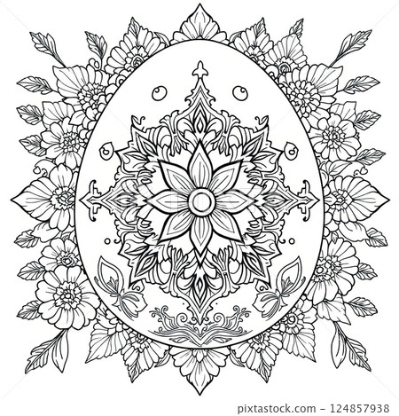 A beautifully detailed ornamental Easter egg design perfect for creative coloring. 124857938