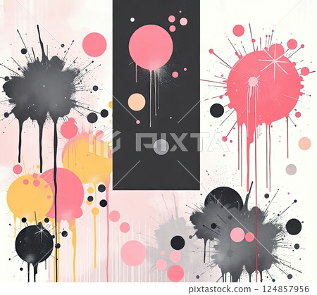 A bold grungy background filled with dynamic ink blots and expressive splashes. A bold grungy background filled with dynamic ink blots and expressive splashes. 124857956