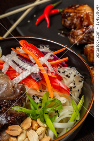 Beef Tail Soup with Egg and Vegetables, Japanese 124858047