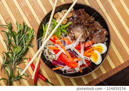 Beef Tail Soup with Egg and Vegetables, Japanese 124858156