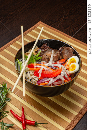 Beef Tail Soup with Egg and Vegetables, Japanese 124858159