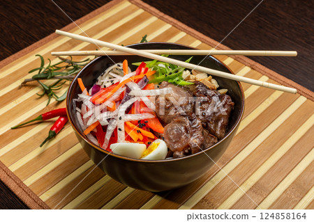 Beef Tail Soup with Egg and Vegetables, Japanese 124858164