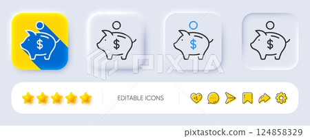 Piggy bank line icon. Neumorphic, Flat shadow, 3d buttons. Coins money sign. Business savings symbol. Line piggy bank icon. Social media icons. Vector Piggy bank line icon. Neumorphic, Flat shadow, 3d buttons. Coins money sign. Business savings symbol. Line piggy bank icon. Social media icons. Vector 124858329