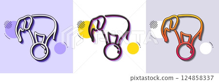 Elephant on ball line icon. Halftone dotted pattern. Gradient icon with grain shadow. Circus sign. Amusement park show. Line elephant on ball icon. Various designs. Vector 124858337