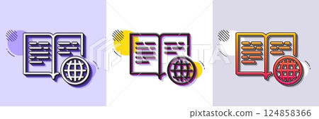 Internet book line icon. Halftone dotted pattern. Gradient icon with grain shadow. Web document sign. Office note symbol. Line internet book icon. Various designs. Vector 124858366