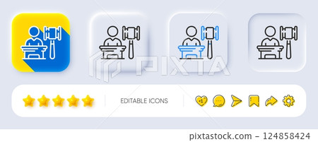 Auction line icon. Neumorphic, Flat shadow, 3d buttons. Bid offer sign. Act hammer deal symbol. Line auction icon. Social media icons. Vector 124858424