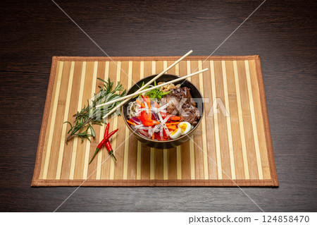 Beef Tail Soup with Egg and Vegetables, Japanese Beef Tail Soup with Egg and Vegetables, Japanese 124858470