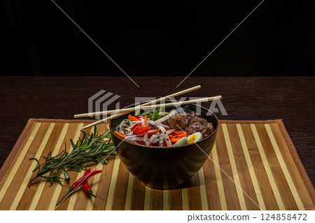 Beef Tail Soup with Egg and Vegetables, Japanese Beef Tail Soup with Egg and Vegetables, Japanese 124858472