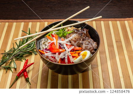 Beef Tail Soup with Egg and Vegetables, Japanese 124858476