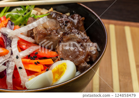 Beef Tail Soup with Egg and Vegetables, Japanese 124858479