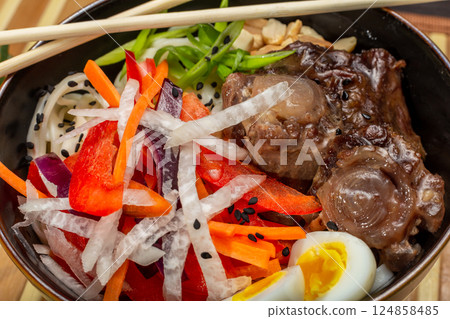 Beef Tail Soup with Egg and Vegetables, Japanese 124858485