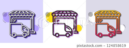 Delivery market line icon. Halftone dotted pattern. Gradient icon with grain shadow. Store transport sign. Retail marketplace symbol. Line delivery truck icon. Various designs. Vector Delivery market line icon. Halftone dotted pattern. Gradient icon with grain shadow. Store transport sign. Retail marketplace symbol. Line delivery truck icon. Various designs. Vector 124858619