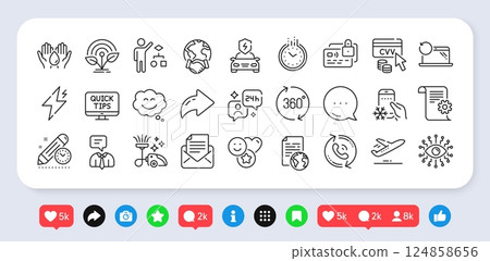 Incubator, Recovery laptop and Project deadline line icons pack. Social media: share, comment, like icons. Smile, Internet document, Mail correspondence web icon. Vector 124858656