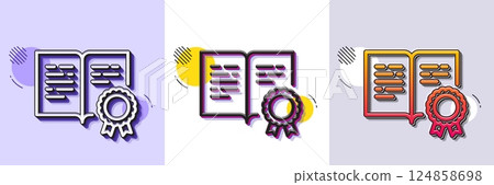 Certificate line icon. Halftone dotted pattern. Gradient icon with grain shadow. Certified document sign. Medal or stamp symbol. Line certificate icon. Various designs. Vector 124858698