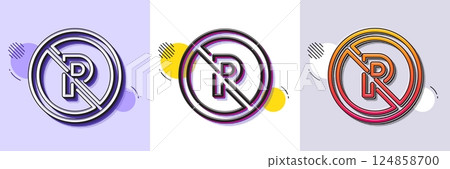 No parking line icon. Halftone dotted pattern. Gradient icon with grain shadow. Car park not allowed sign. Transport garage symbol. Line no parking icon. Various designs. Vector 124858700