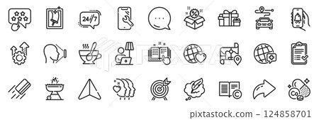 Floor lamp, Ranking star and Holiday presents line icons pack. Share, Message, Paper plane icons. Archery, Seo gear, Friends world web icon. Vector Floor lamp, Ranking star and Holiday presents line icons pack. Share, Message, Paper plane icons. Archery, Seo gear, Friends world web icon. Vector 124858701