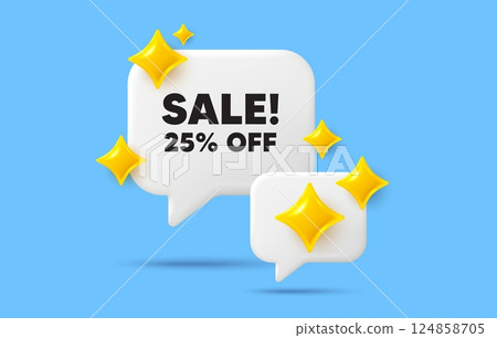 Sale chat speech bubble. Social media concept. Sale 25 percent off discount. Promotion price offer sign. Retail badge symbol. 3d sparkles chat bubble. Vector 124858705