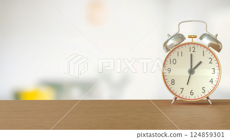 The Clock on wood table for Time concept 3d Rendering. 124859301