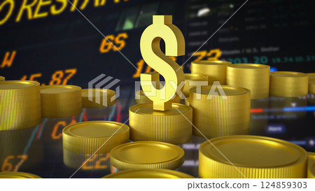 The Gold coins and dollar symbol for Business concept 3d Rendering. The Gold coins and dollar symbol for Business concept 3d Rendering. 124859303