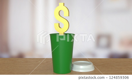 The Gold Dollar symbol on coffee cup for Business concept 3d Rendering. The Gold Dollar symbol on coffee cup for Business concept 3d Rendering. 124859306