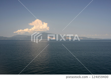View of Shodoshima from the ferry boat observation deck -1 View of Shodoshima from the ferry boat observation deck -1 124859400