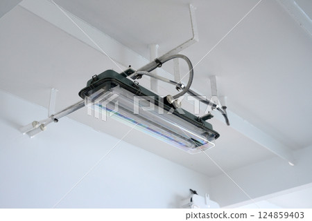 Ferry boat exterior passageway ceiling lighting Ferry boat exterior passageway ceiling lighting 124859403