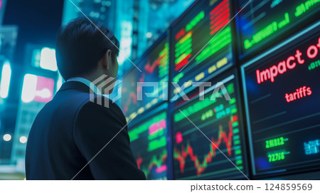 Businessman looking at a rising stock price chart 124859569